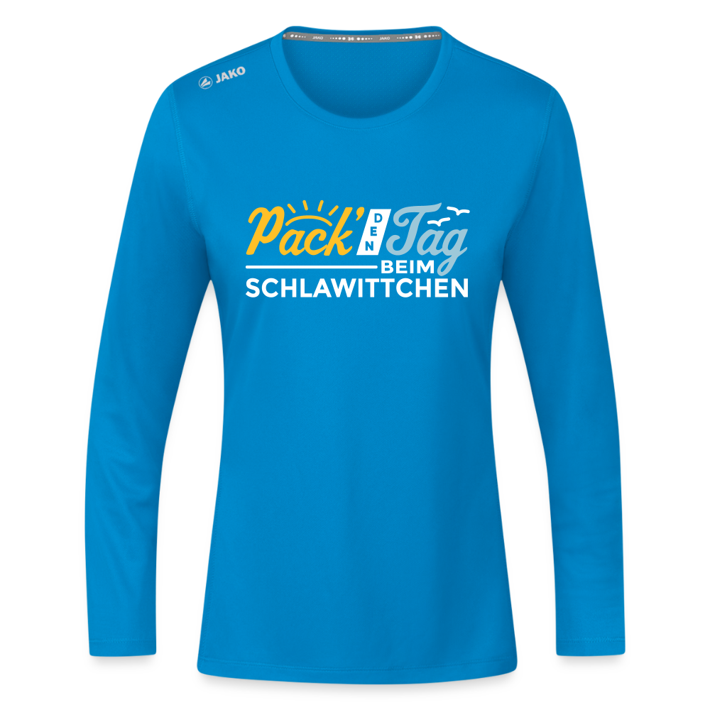 Pack' den Tag beim Schlawittchen - Frauen Sport Langarmshirt - Saphirblau