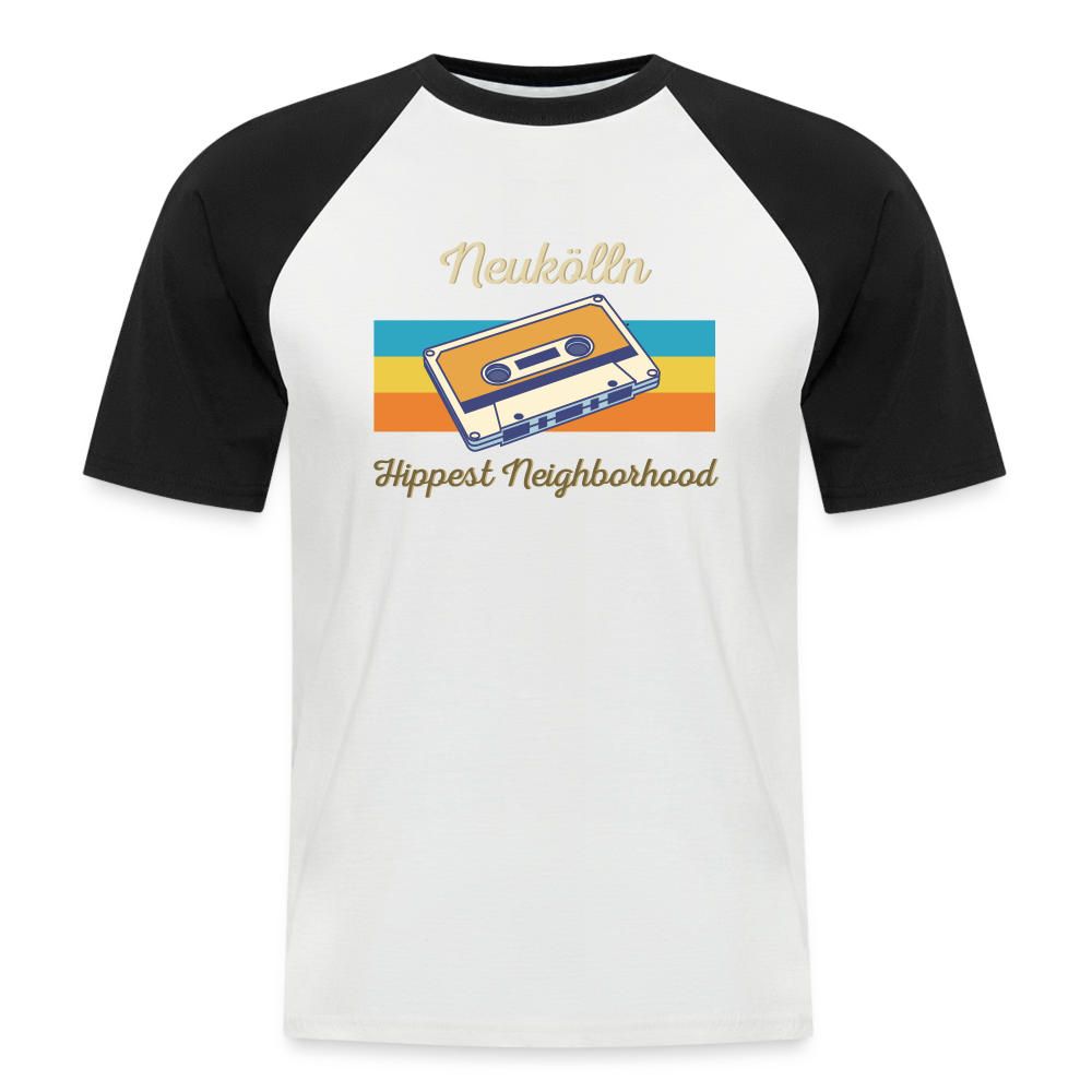 Hippes Neukölln - Männer Baseball T-Shirt - Weiß/Schwarz