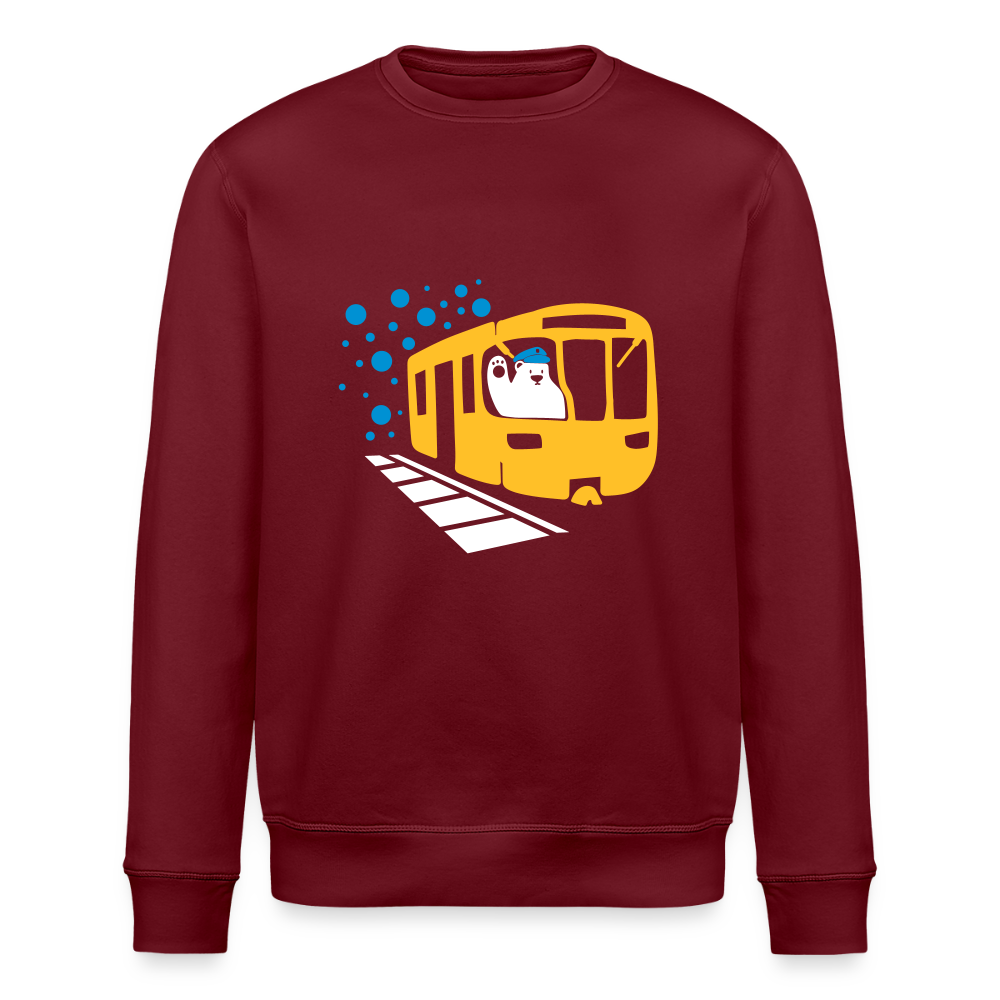 Bär in U-Bahn Kommt - Unisex Bio Sweatshirt - Burgunderrot