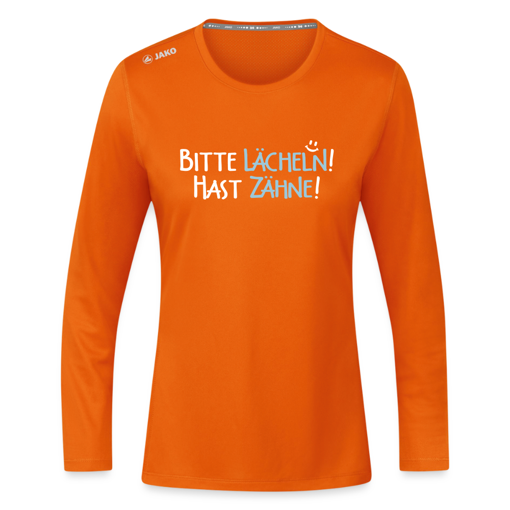 Bitte lächeln! Hast Zähne! - Frauen Sport Langarmshirt - Neonorange