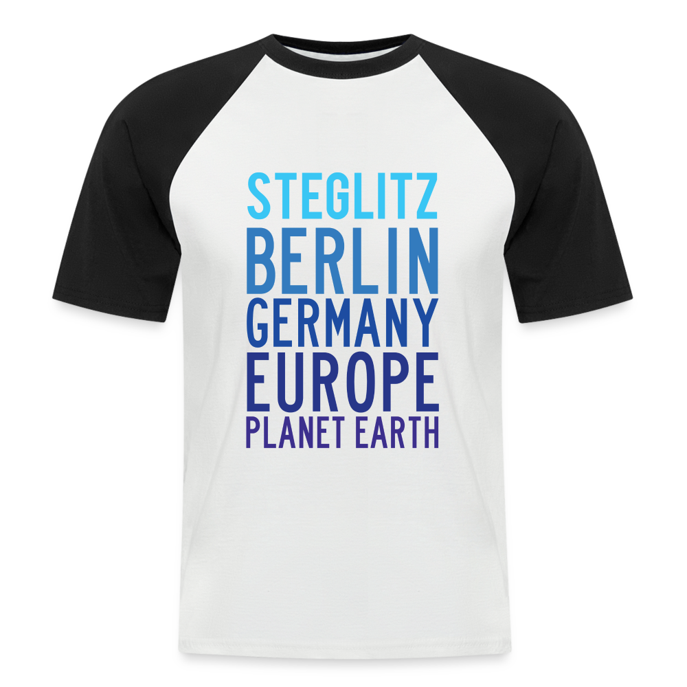 Steglitz Planet Earth - Männer Baseball T-Shirt - Weiß/Schwarz