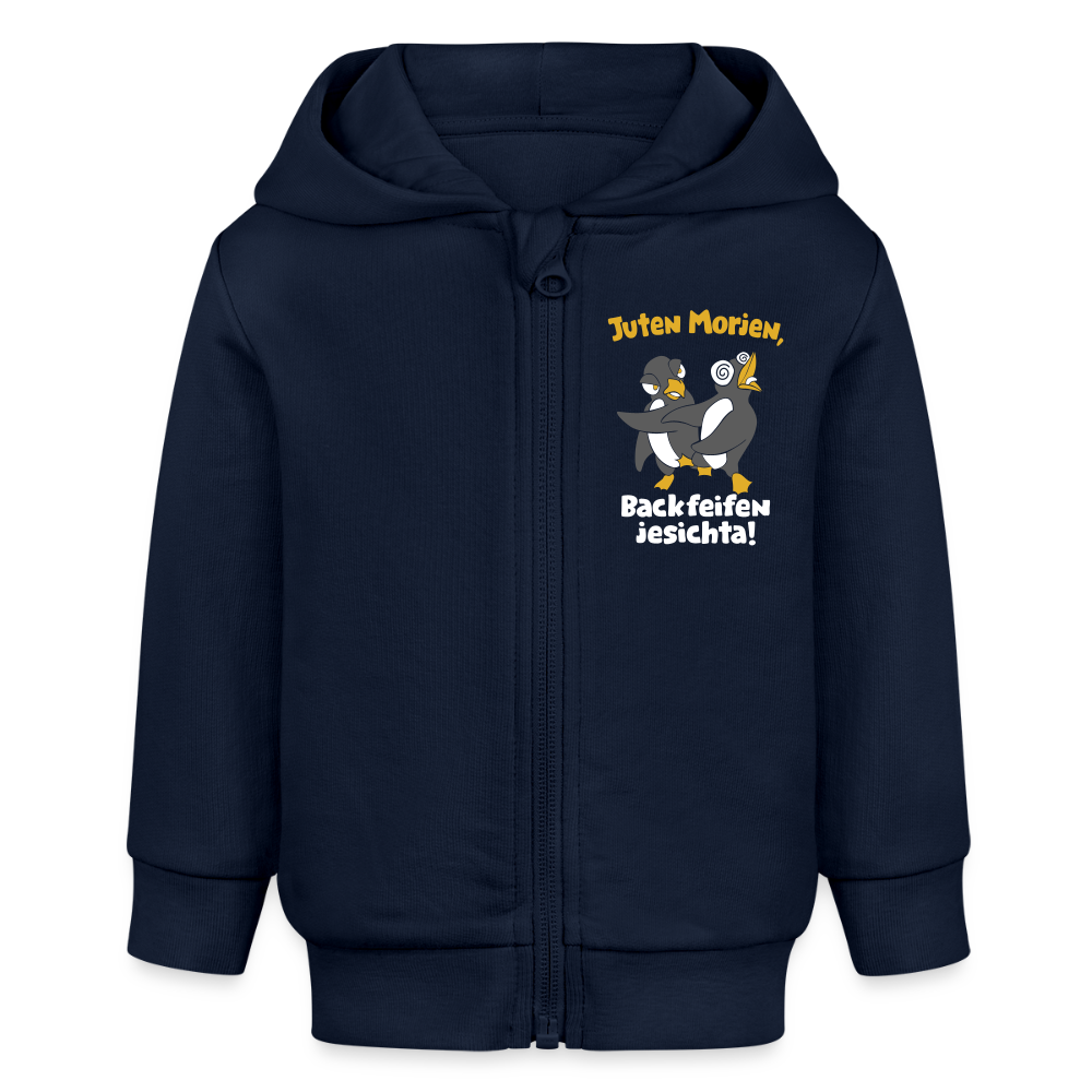 Juten Morjen, Backfeifenjesichta! - Baby Bio Zip Hoodie - Navy