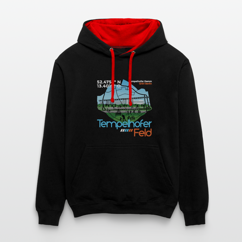 Tempelhofer Feld - Kontrast Hoodie - Schwarz/Rot