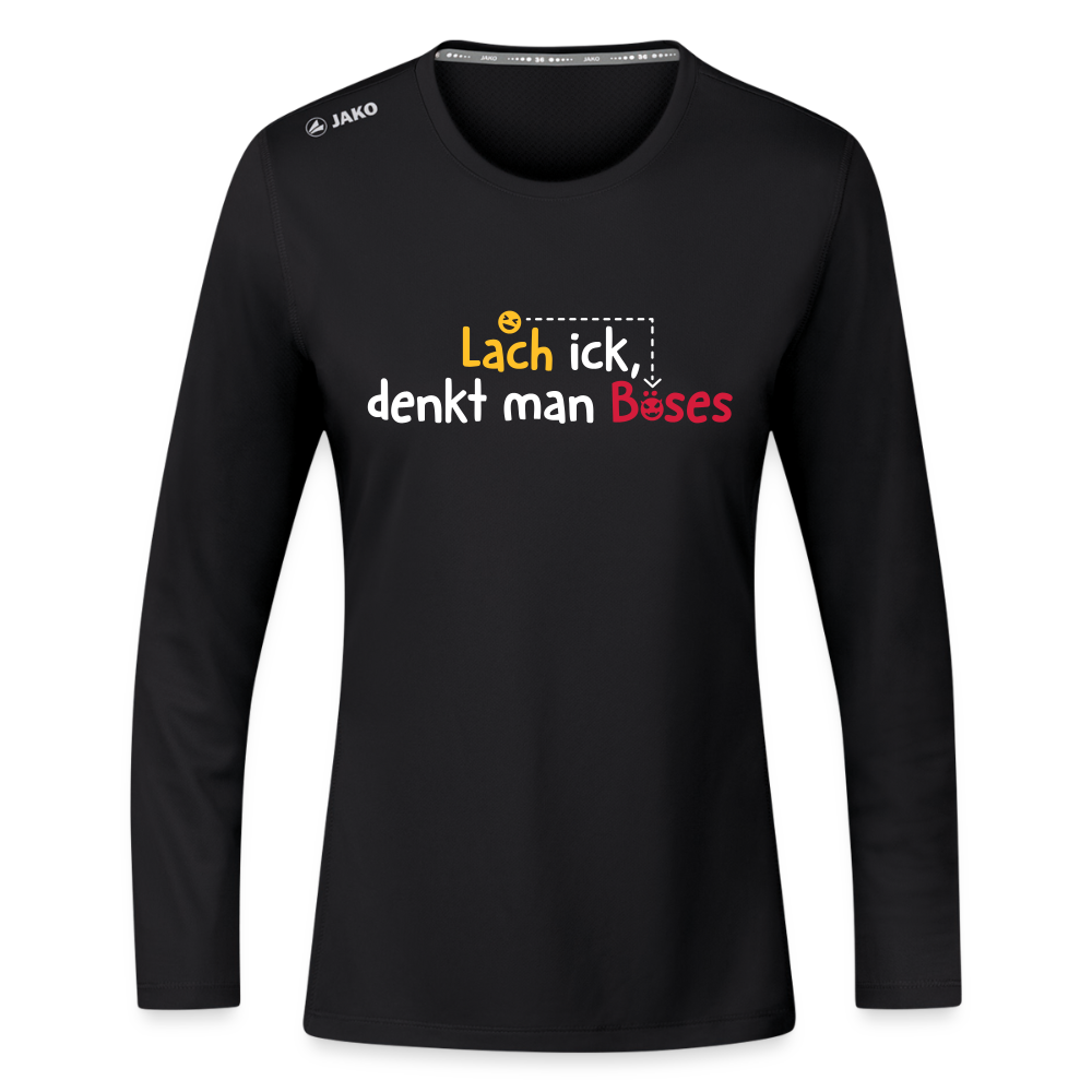 Lach ick, denkt man Böses - Frauen Sport Langarmshirt - Schwarz