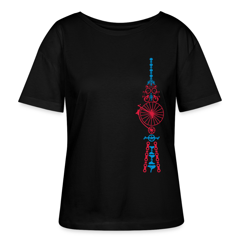 Fernsehturm der Fahrräder - Relaxed Rundhals Frauen Bio-T-Shirt - Schwarz