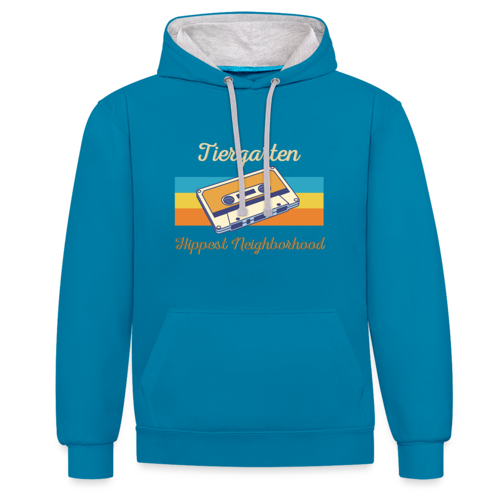 Tiergarten Hippest Neighborhood - Kontrast Hoodie - Pfauenblau/Grau meliert