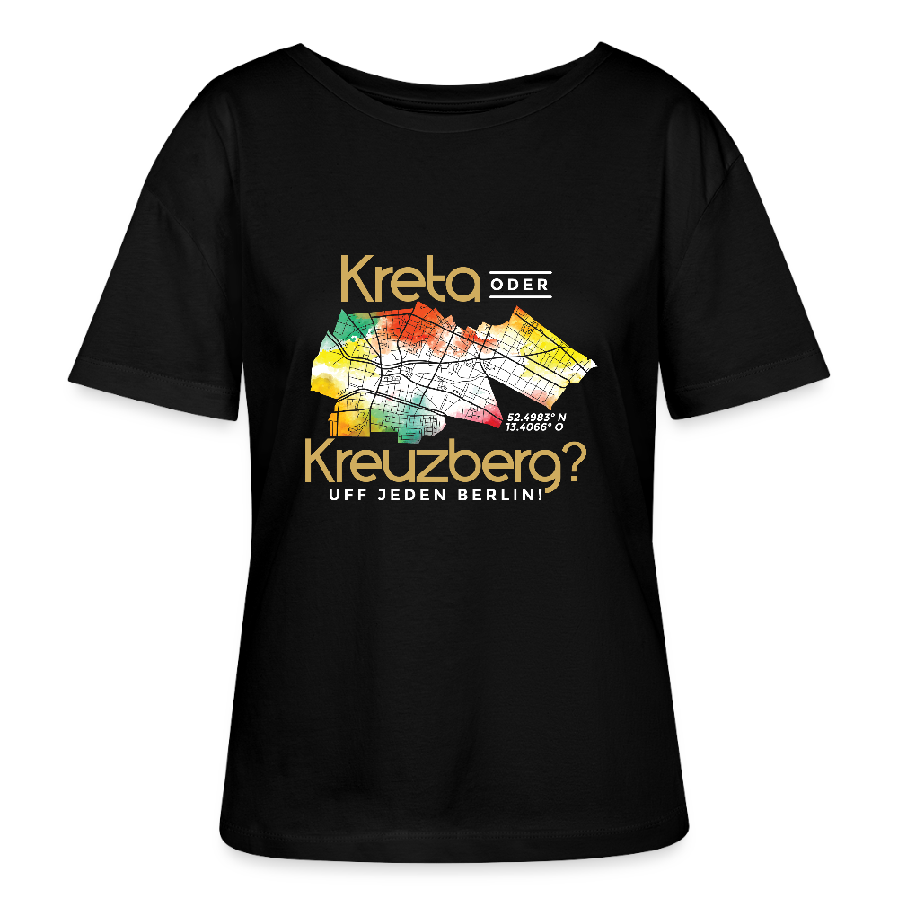 Kreta oder Kreuzberg - Relaxed Rundhals Frauen Bio-T-Shirt - Schwarz