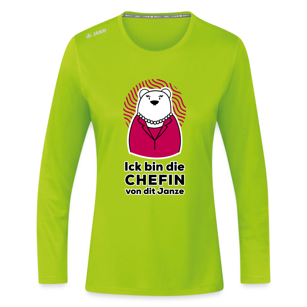 Chefin - Frauen Sport Langarmshirt - Neongrün