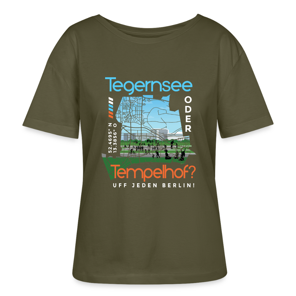 Tegernsee oder Tempelhof - Relaxed Rundhals Frauen Bio-T-Shirt - Khaki