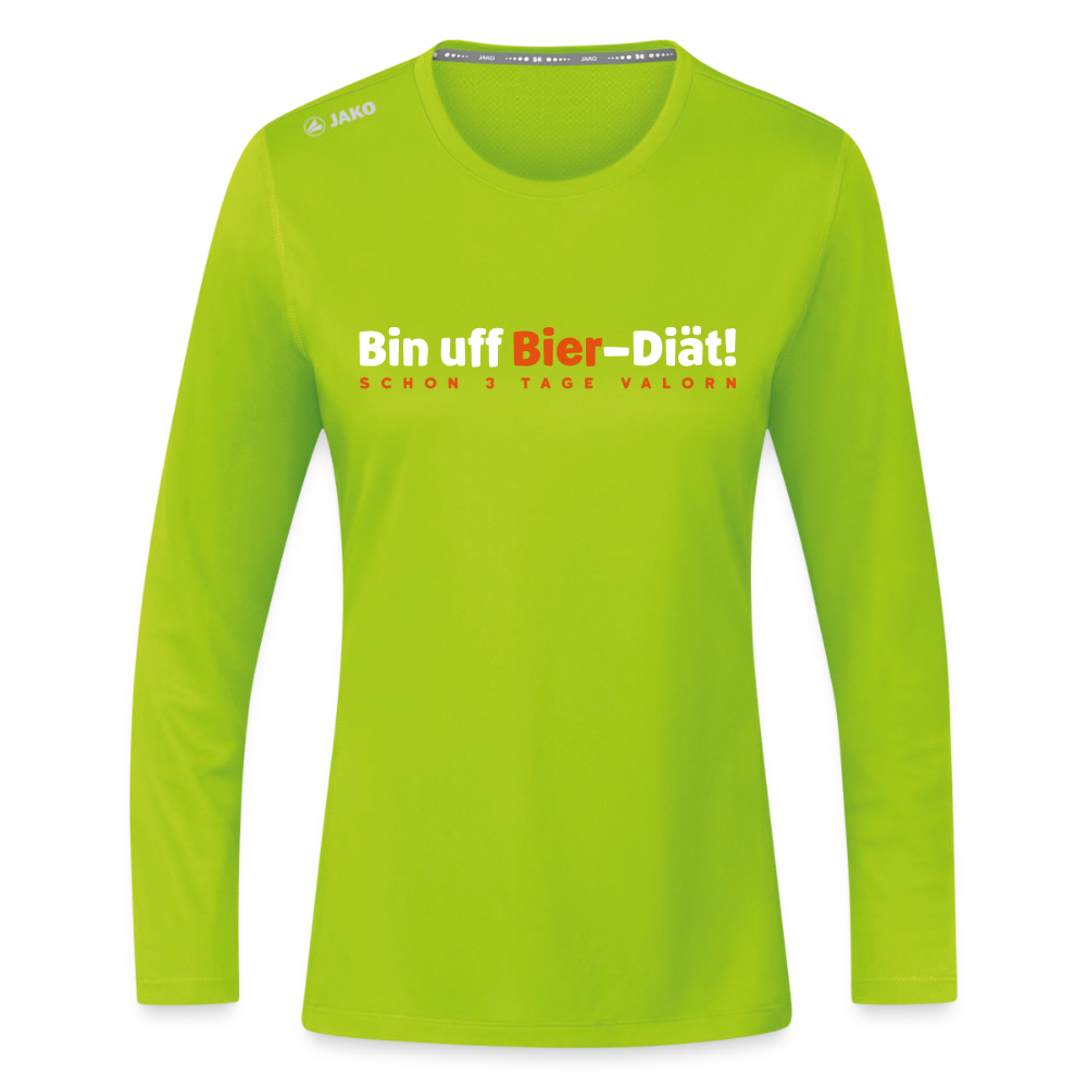 Bin uff Bier-Diät! (schon 3 Tage valorn) - Frauen Sport Langarmshirt - Neongrün