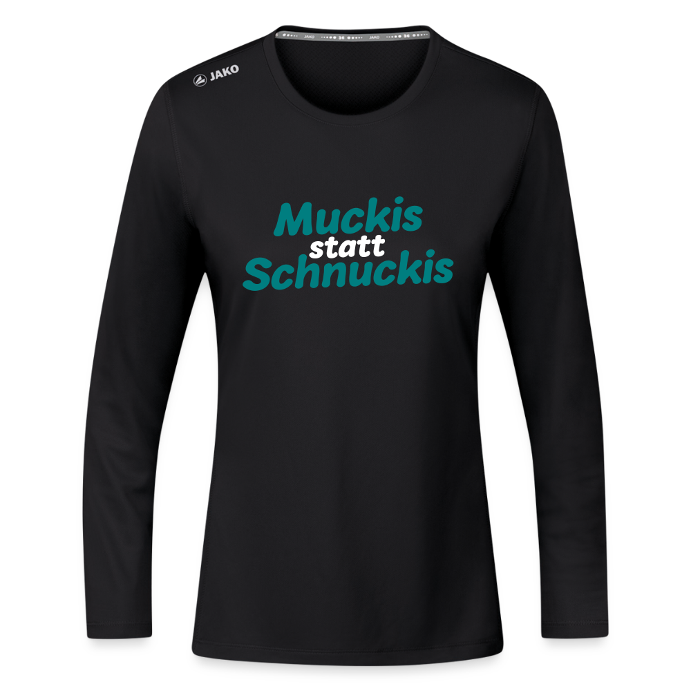 Muckis statt Schnuckis - Frauen Sport Langarmshirt - Schwarz
