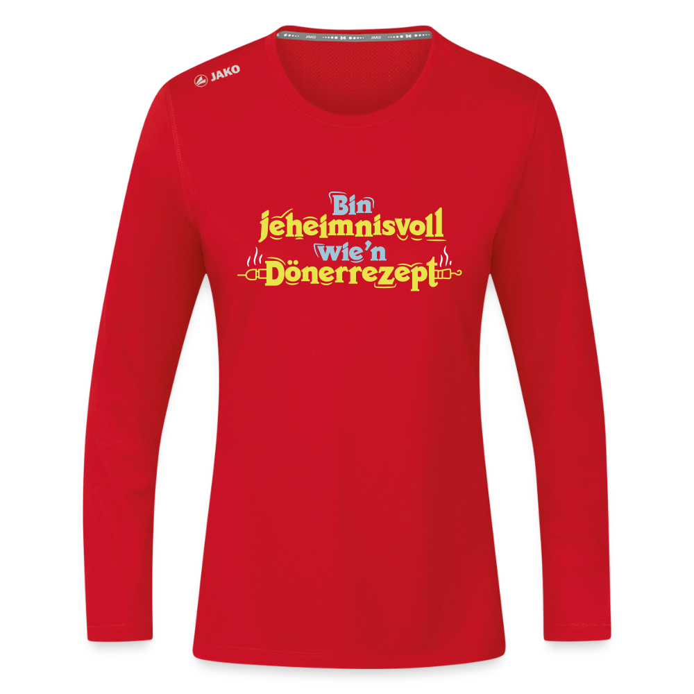 Bin jeheimnisvoll wie'n Dönerrezept. - Frauen Sport Langarmshirt - Rot