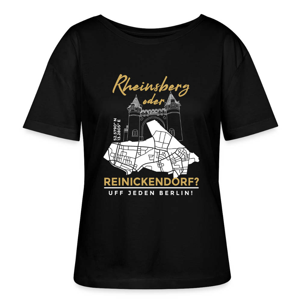 Rheinsberg oder Reinickendorf -  Relaxed Rundhals Frauen Bio-T-Shirt - Schwarz