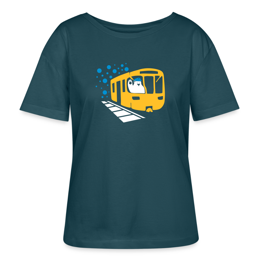 Bär in U-Bahn Kommt - Relaxed Rundhals Frauen Bio-T-Shirt - Dunkles Petrol