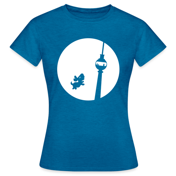 Hund am Fernsehturm - Frauen Premium T-Shirt - Antikblaues Saphir meliert