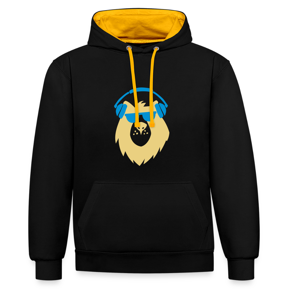 Bär mit Kopfhörern - Kontrast Hoodie - Schwarz/Gold