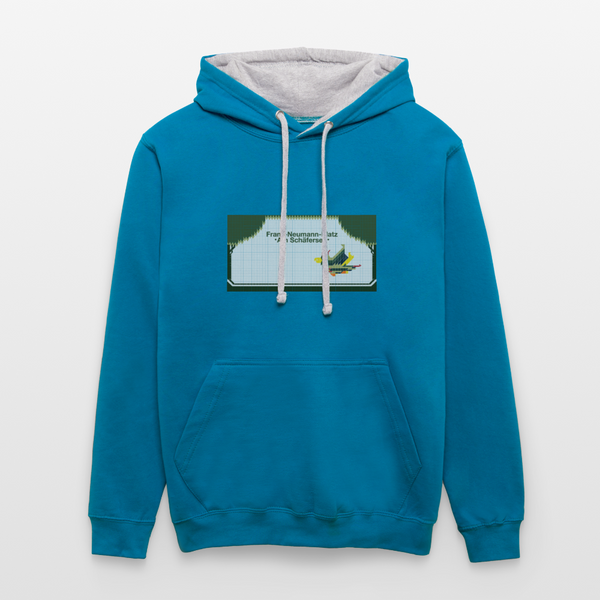 Franz-Neumann-Platz - Kontrast Hoodie - Pfauenblau/Grau meliert