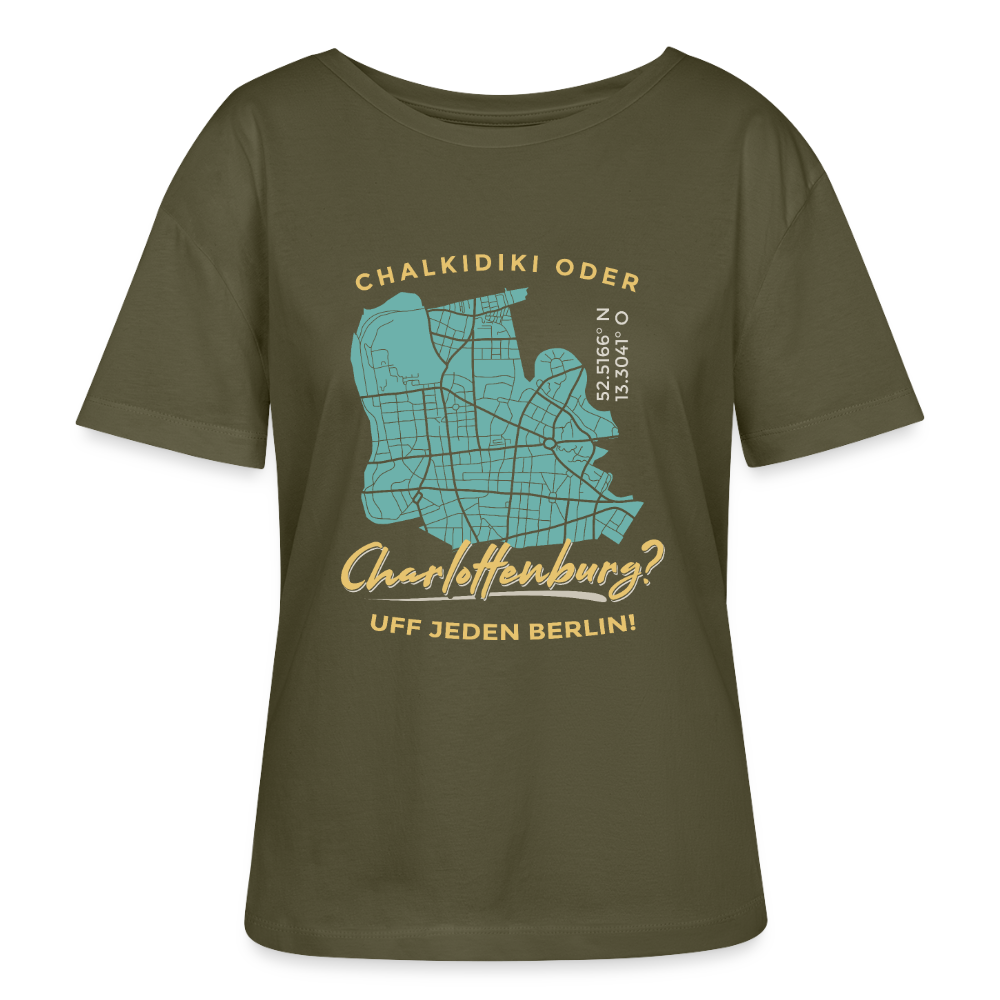 Chalkidiki oder Charlottenburg - Relaxed Rundhals Frauen Bio-T-Shirt - Khaki