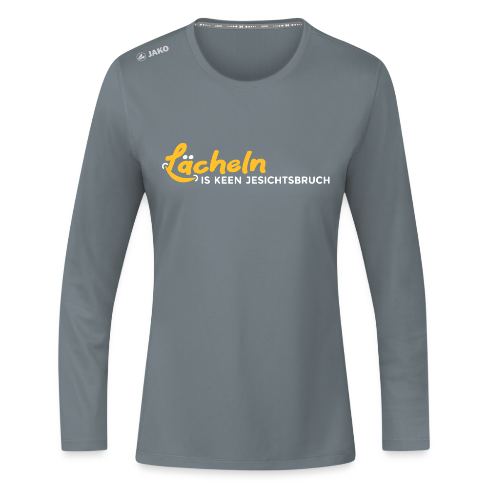 Lächeln is keen Jesichtsbruch - Frauen Sport Langarmshirt - Grau