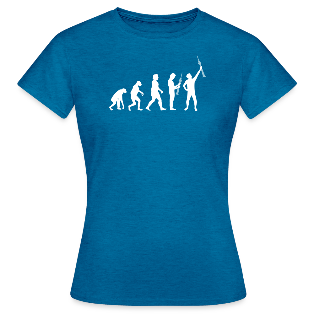 Evolution - Frauen Premium T-Shirt - Antikblaues Saphir meliert