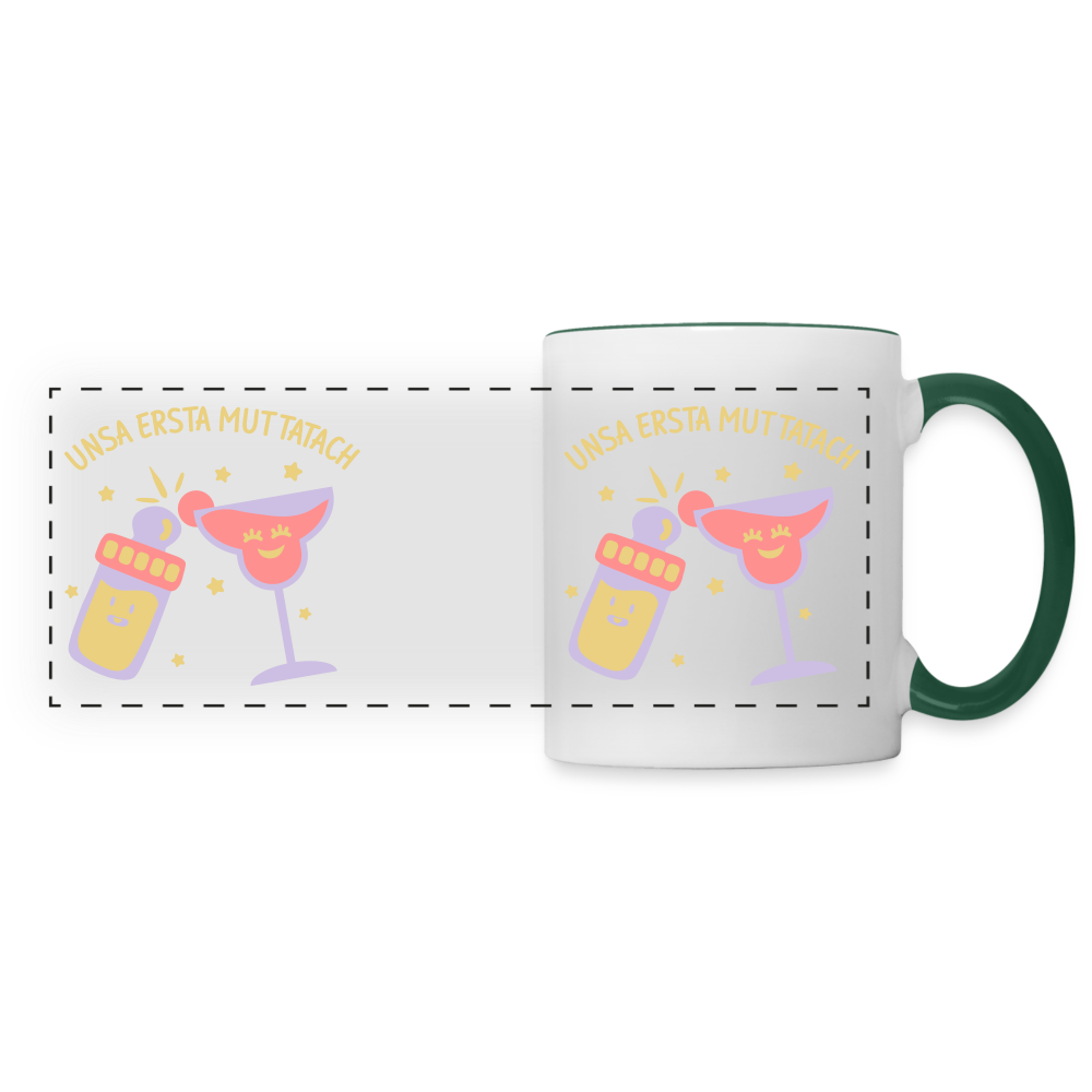 unsa ersta Muttatach - Tasse zweifarbig - Weiß/Dunkelgrün