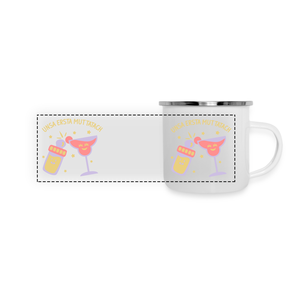 unsa ersta Muttatach - Emaille Tasse - weiß