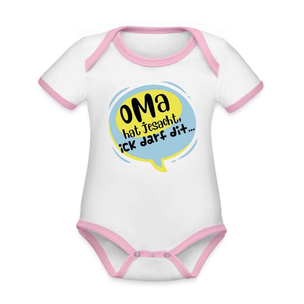 Oma hat jesacht - Baby Bio-Kurzarm-Kontrastbody - Weiß/Rose