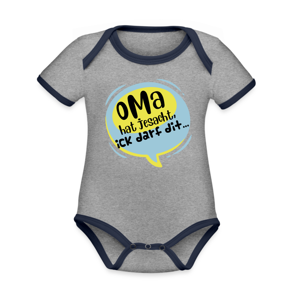 Oma hat jesacht - Baby Bio-Kurzarm-Kontrastbody - Grau meliert/Navy
