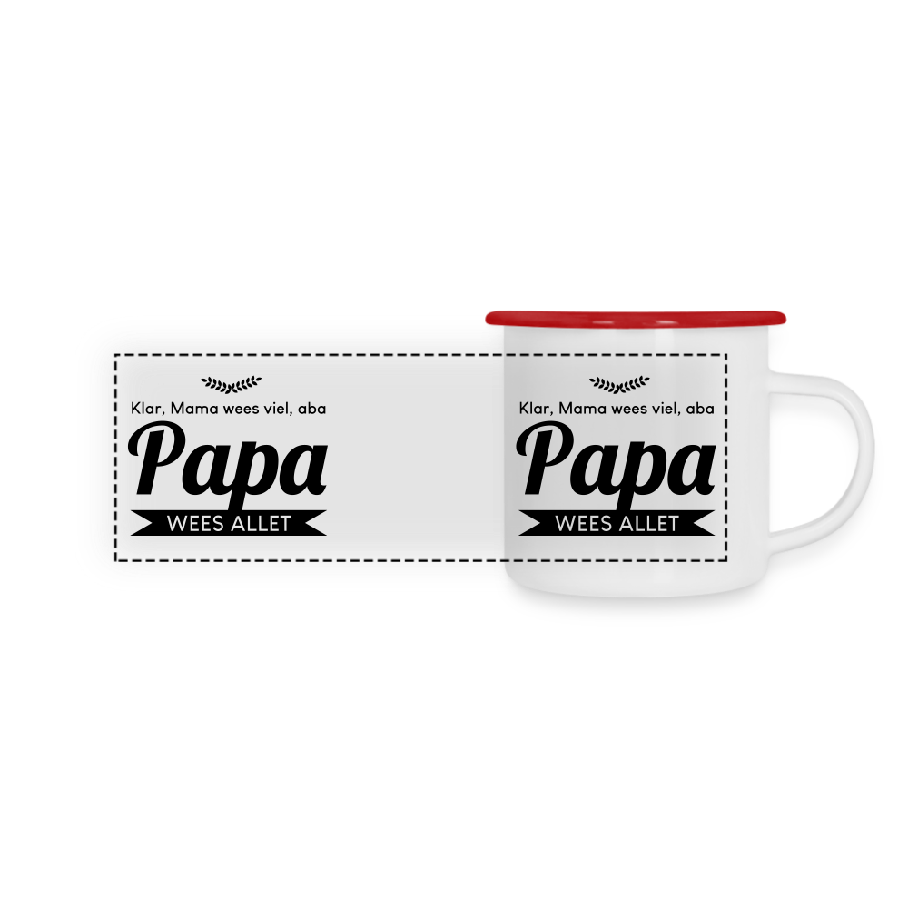 Papa wees allet - Emaille Tasse - Weiß/Rot