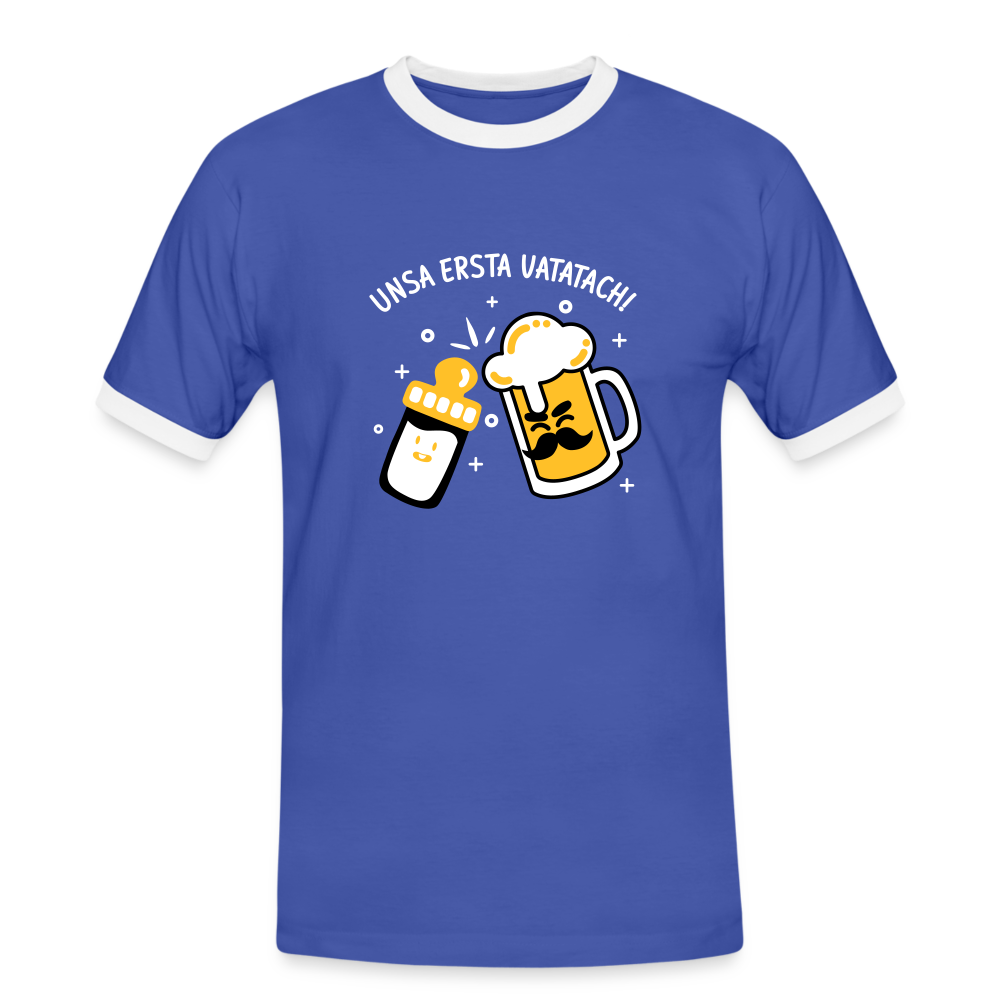 unsa ersta Vatatach! - Männer Ringer T-Shirt - Blau/Weiß