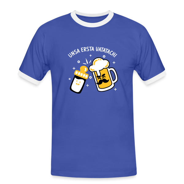 unsa ersta Vatatach! - Männer Ringer T-Shirt - Blau/Weiß
