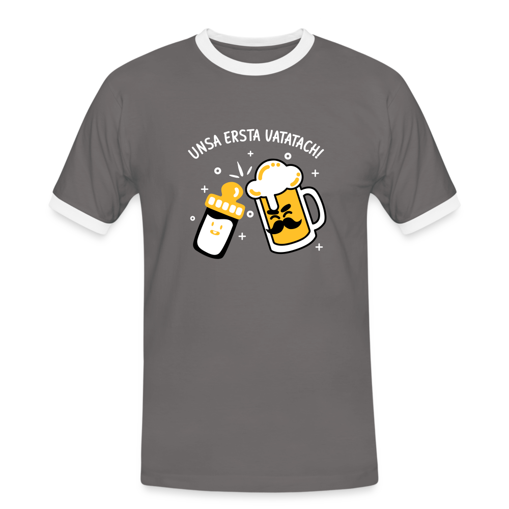 unsa ersta Vatatach! - Männer Ringer T-Shirt - Dunkelgrau/Weiß