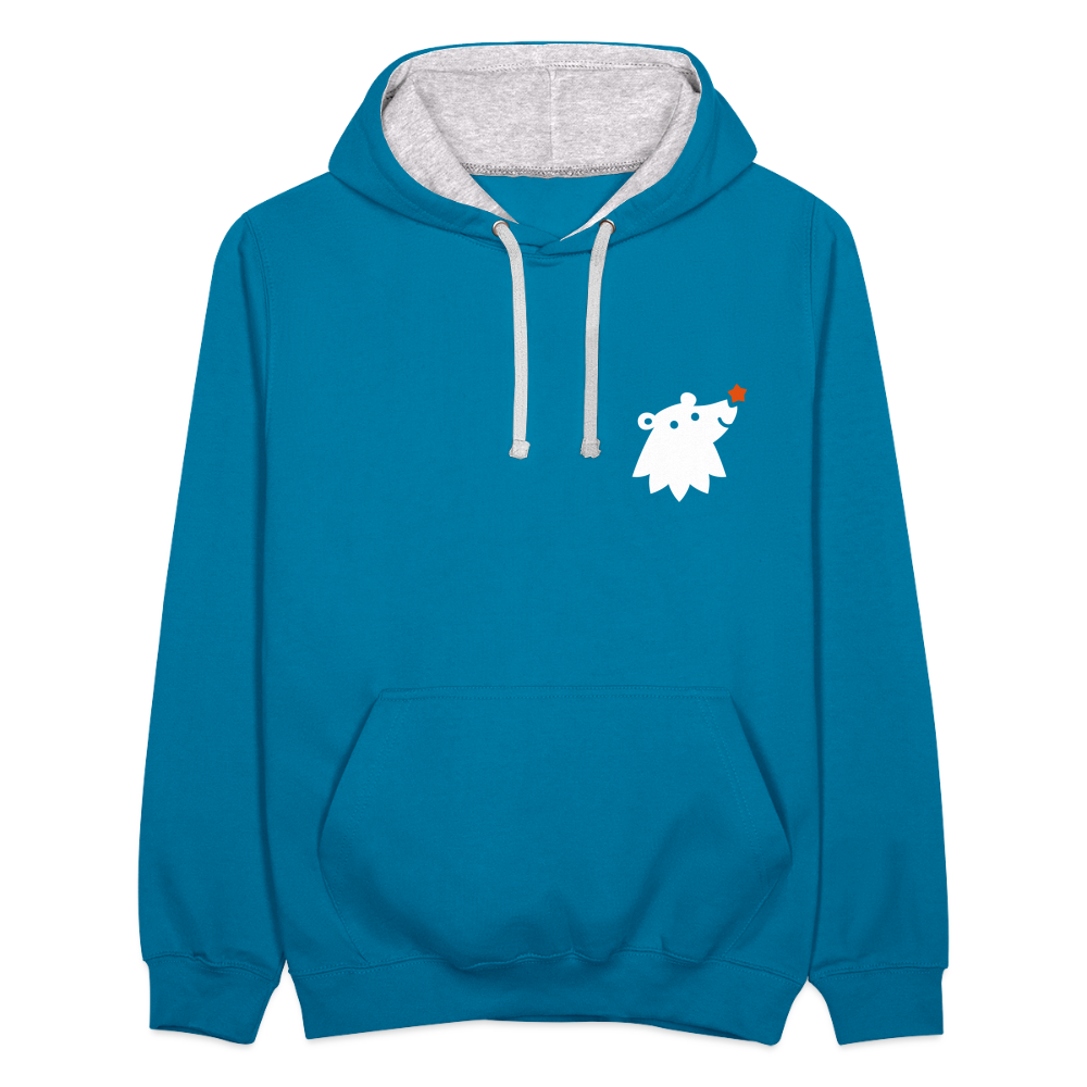Schnauze Bär - Kontrast Hoodie - Pfauenblau/Grau meliert