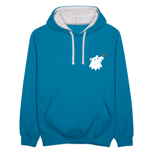 Schnauze Bär - Kontrast Hoodie - Pfauenblau/Grau meliert