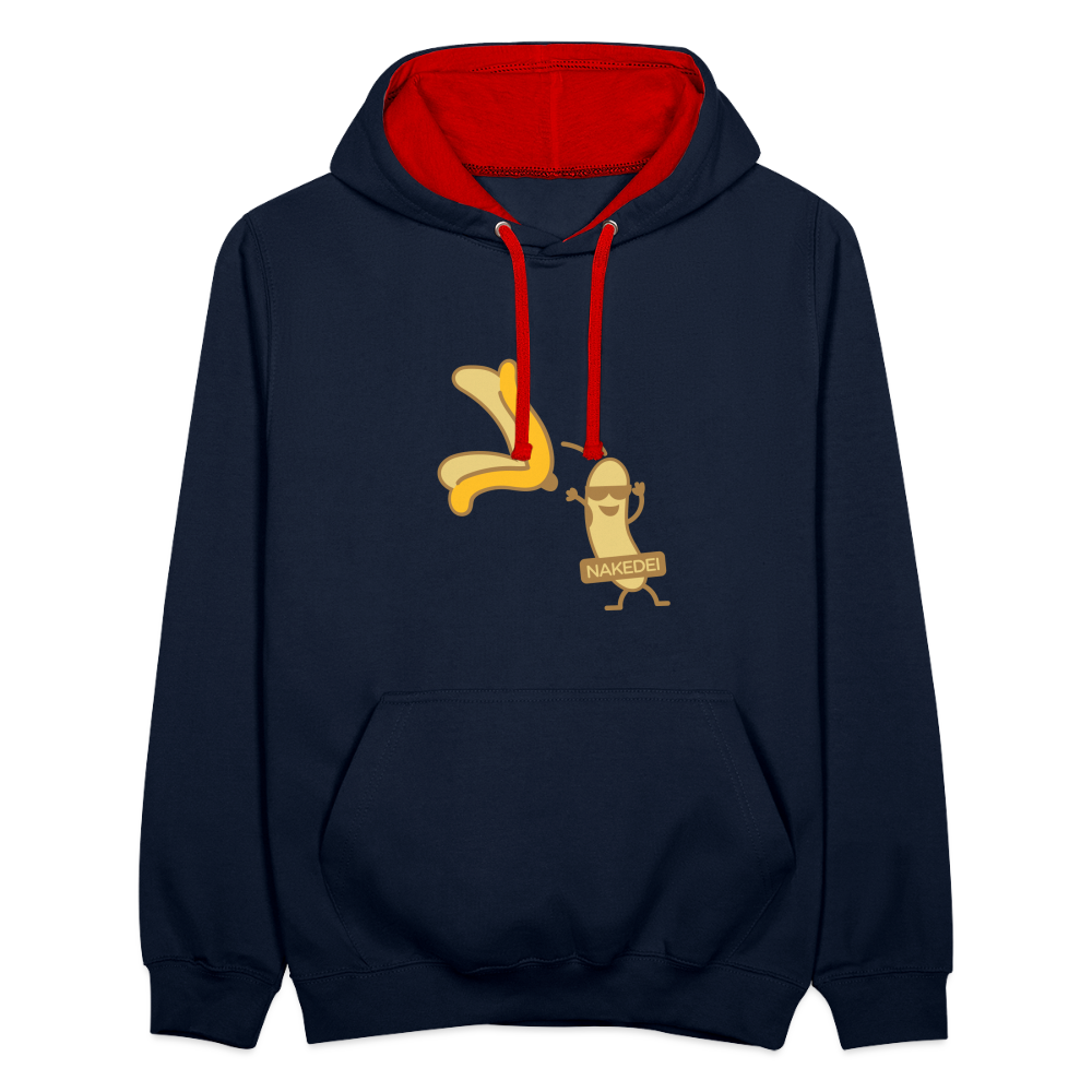 Nakedei - Kontrast Hoodie - Navy/Rot