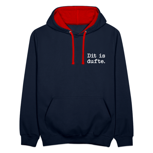 Dit is dufte - Kontrast Hoodie - Navy/Rot