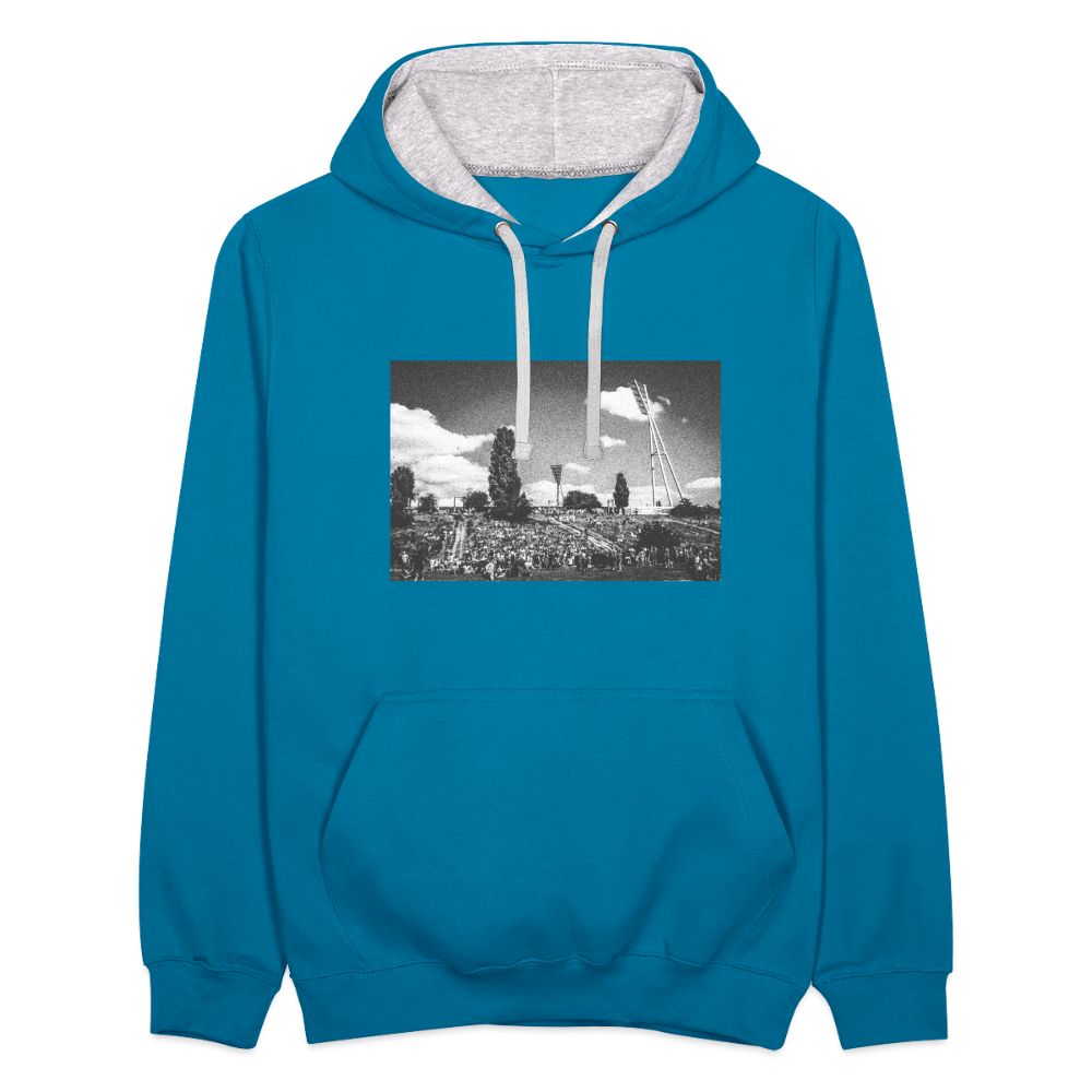 Mauerpark - Kontrast Hoodie - Pfauenblau/Grau meliert