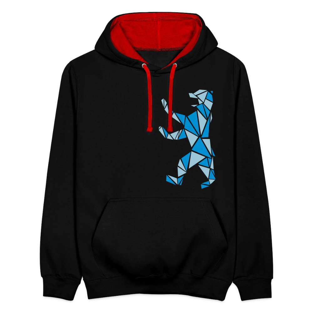 Berliner Bär Geometrie - Kontrast Hoodie - Schwarz/Rot