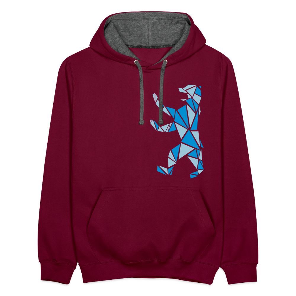 Berliner Bär Geometrie - Kontrast Hoodie - Weinrot/Anthrazit