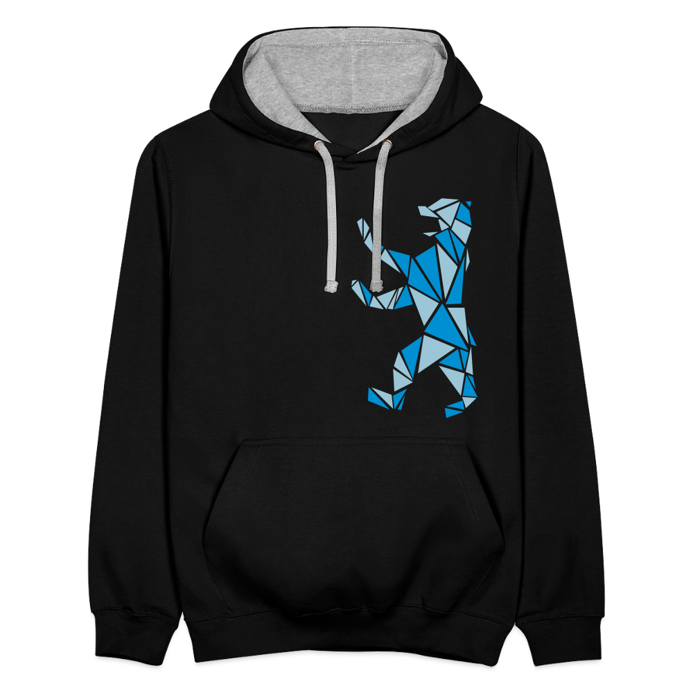 Berliner Bär Geometrie - Kontrast Hoodie - Schwarz/Grau meliert