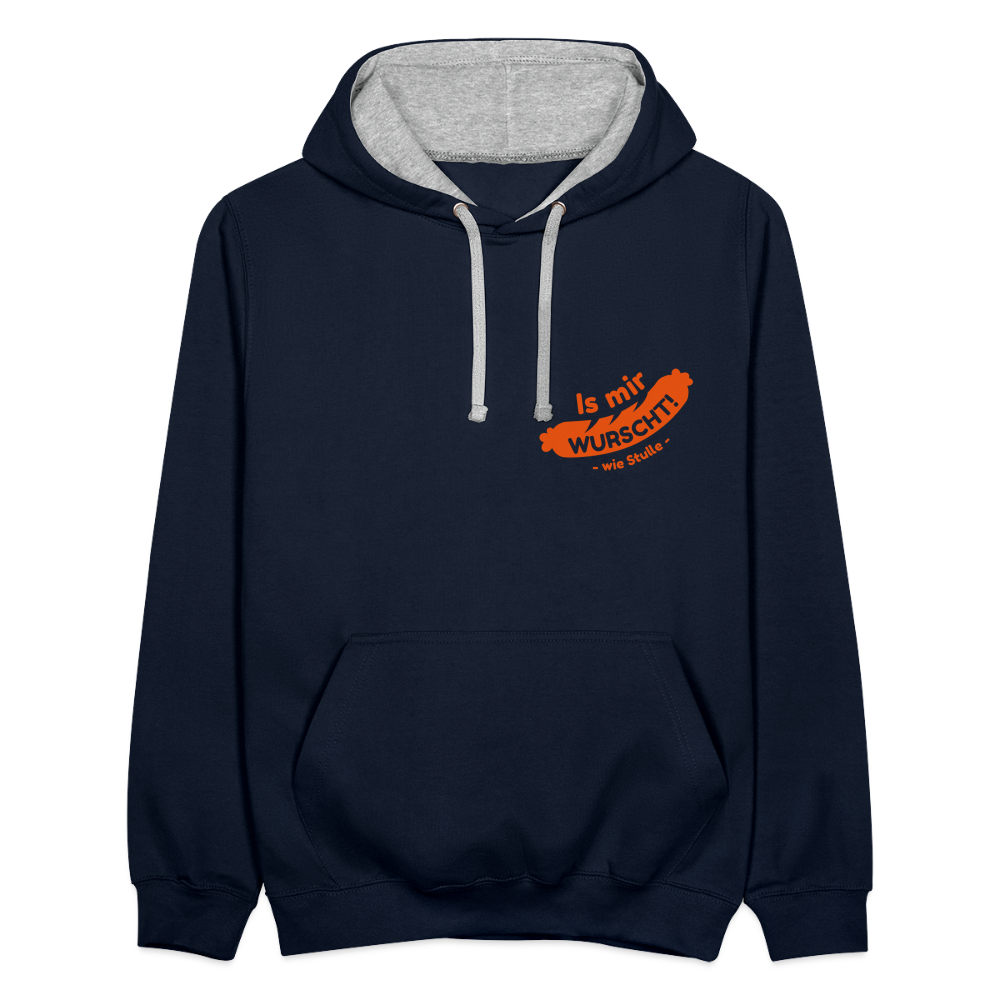 Is mir Wurscht - Kontrast Hoodie - Navy/Grau meliert