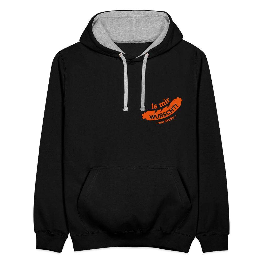 Is mir Wurscht - Kontrast Hoodie - Schwarz/Grau meliert