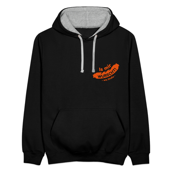 Is mir Wurscht - Kontrast Hoodie - Schwarz/Grau meliert