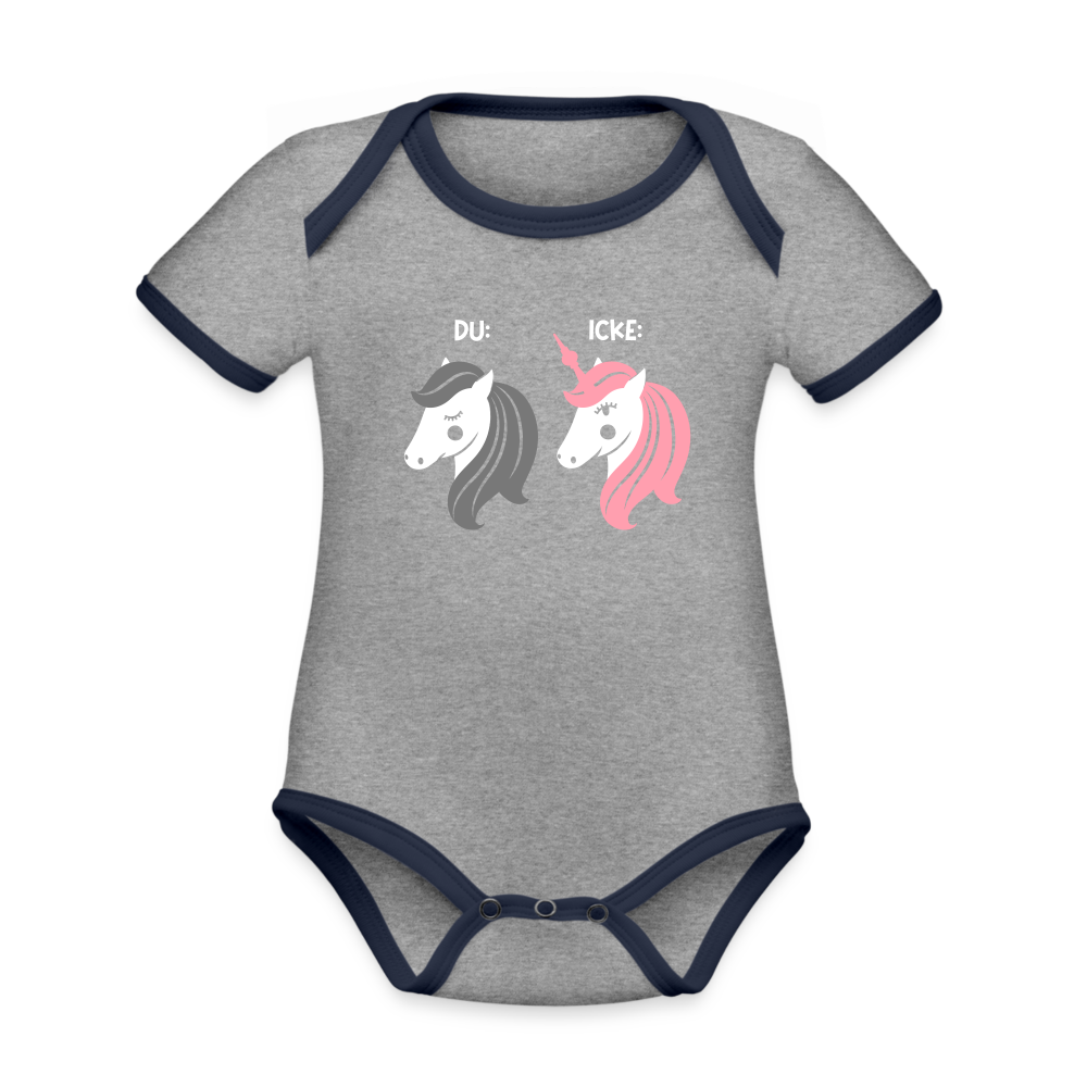 Berliner Einhorn - Baby Bio-Kurzarm-Kontrastbody - Grau meliert/Navy