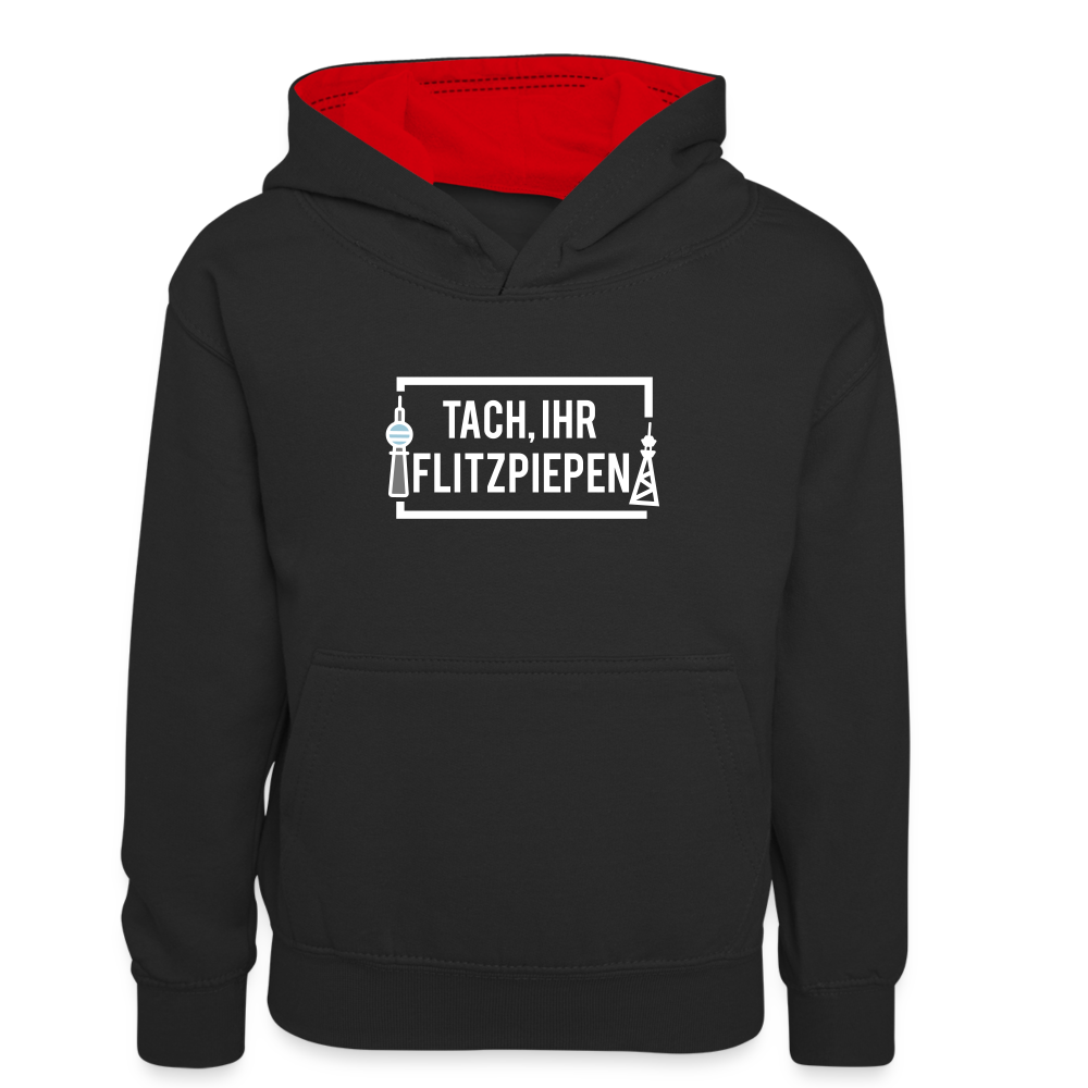 Tach ihr Flitzpiepen - Kinder Kontrast-Hoodie - Schwarz/Rot