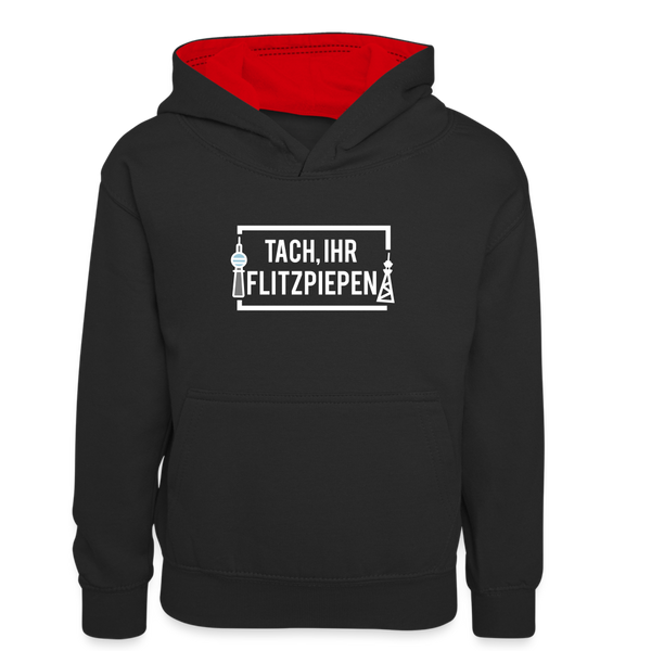 Tach ihr Flitzpiepen - Kinder Kontrast-Hoodie - Schwarz/Rot