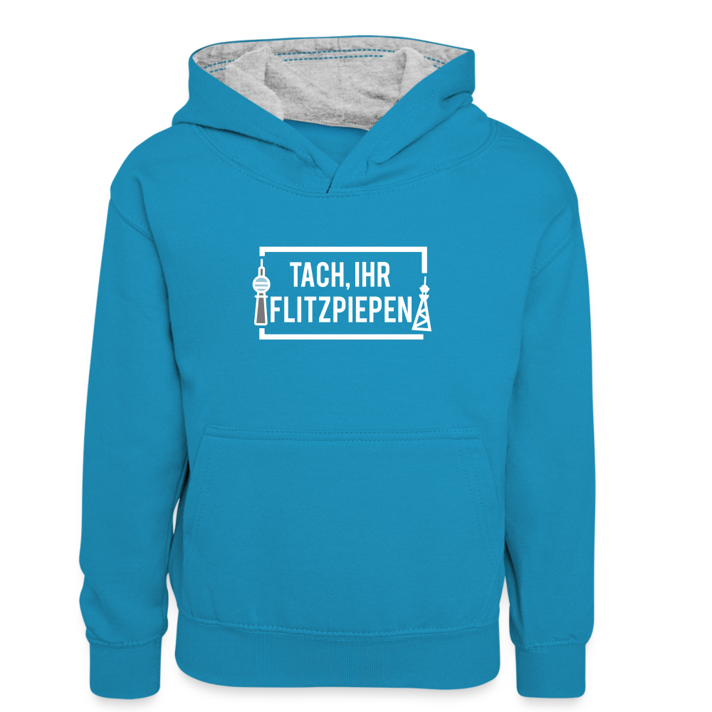 Tach ihr Flitzpiepen - Kinder Kontrast-Hoodie - Pfauenblau/Grau meliert