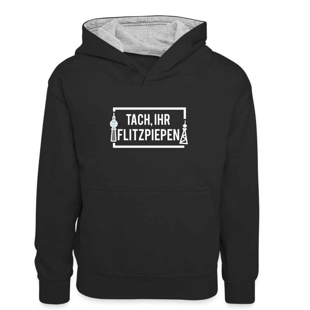 Tach ihr Flitzpiepen - Kinder Kontrast-Hoodie - Schwarz/Grau meliert