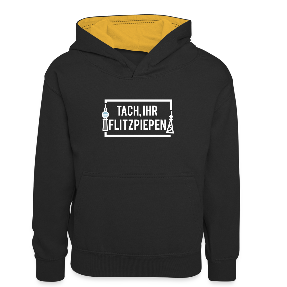 Tach ihr Flitzpiepen - Kinder Kontrast-Hoodie - Schwarz/Gold
