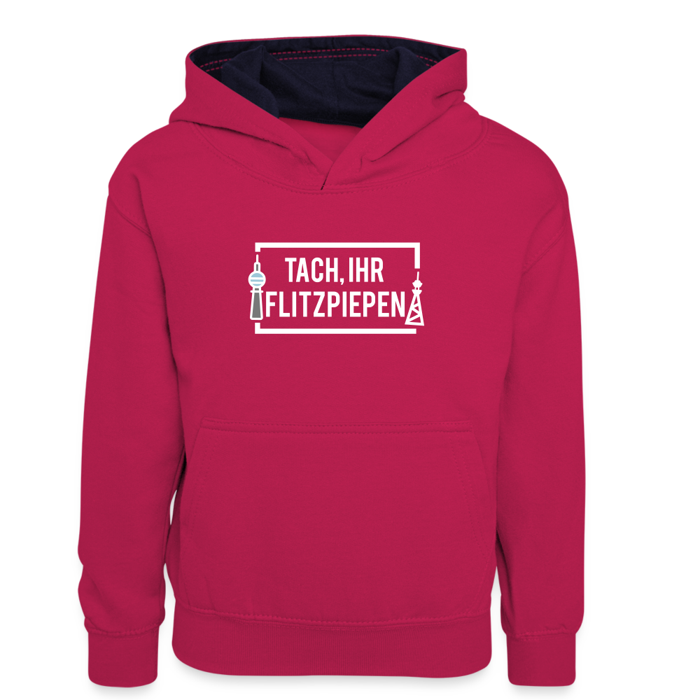 Tach ihr Flitzpiepen - Kinder Kontrast-Hoodie - Pink/Navy